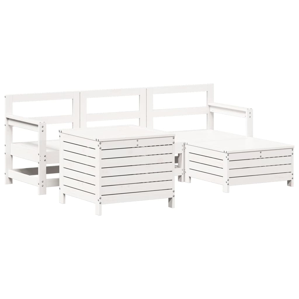 Garden sofa set, 5 pieces, white, solid pine wood