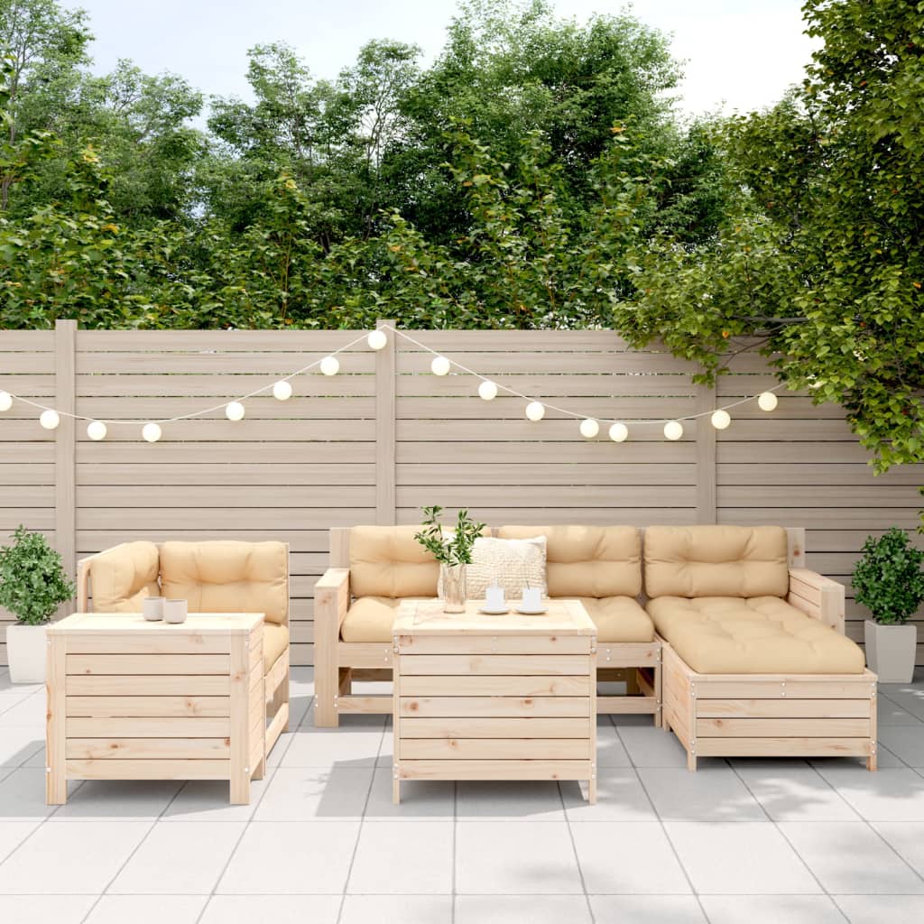 Garden sofa set, 7 pieces, solid pine wood