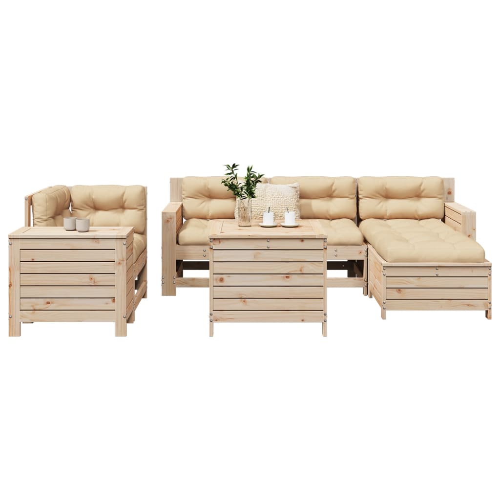 Garden sofa set, 7 pieces, solid pine wood