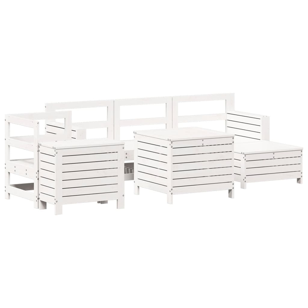 Garden sofa set, 7 pieces, white, solid pine wood