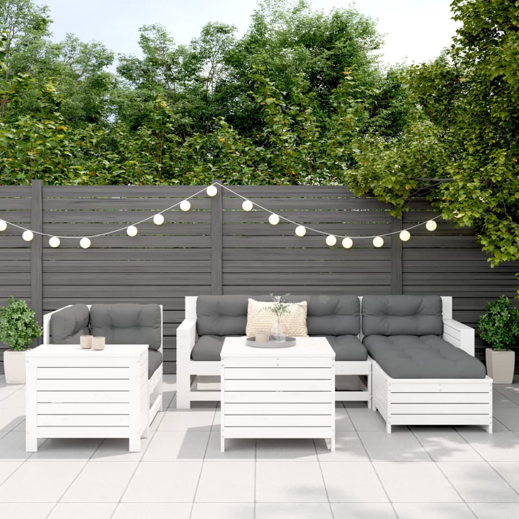 Garden sofa set, 7 pieces, white, solid pine wood