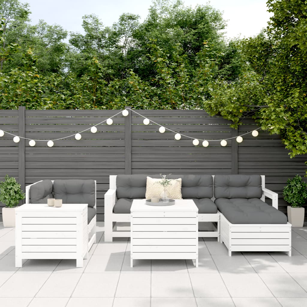 Garden sofa set, 7 pieces, white, solid pine wood