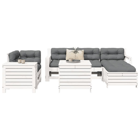 Garden sofa set, 7 pieces, white, solid pine wood