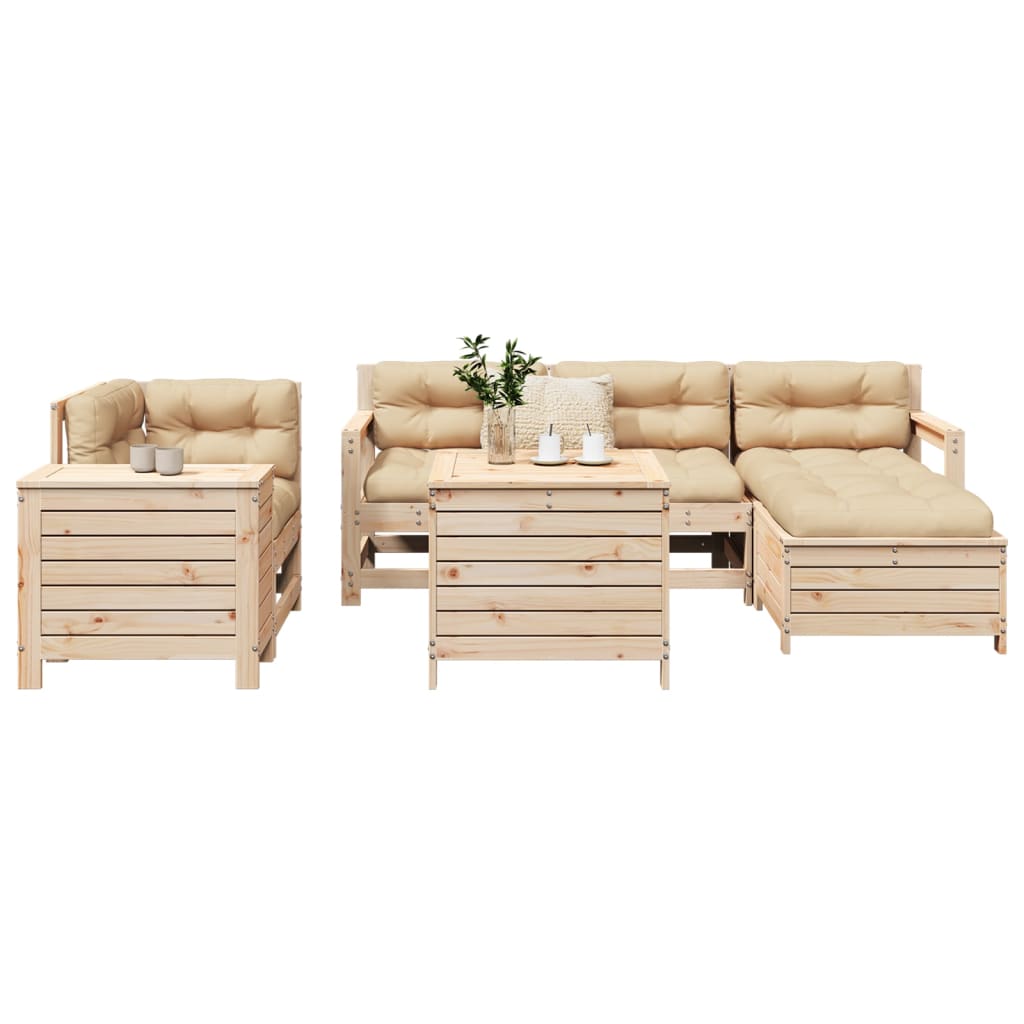 Garden sofa set, 7 pieces, solid pine wood