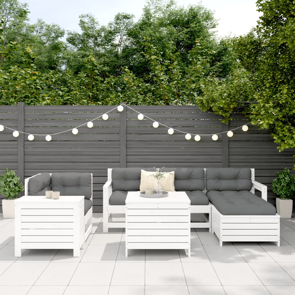 Garden sofa set, 7 pieces, white, solid pine wood