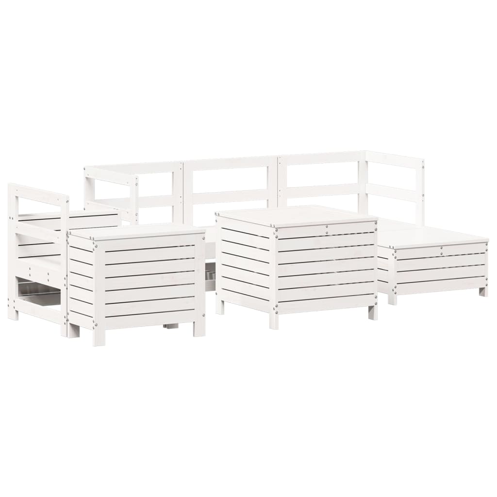 Garden sofa set, 7 pieces, white, solid pine wood