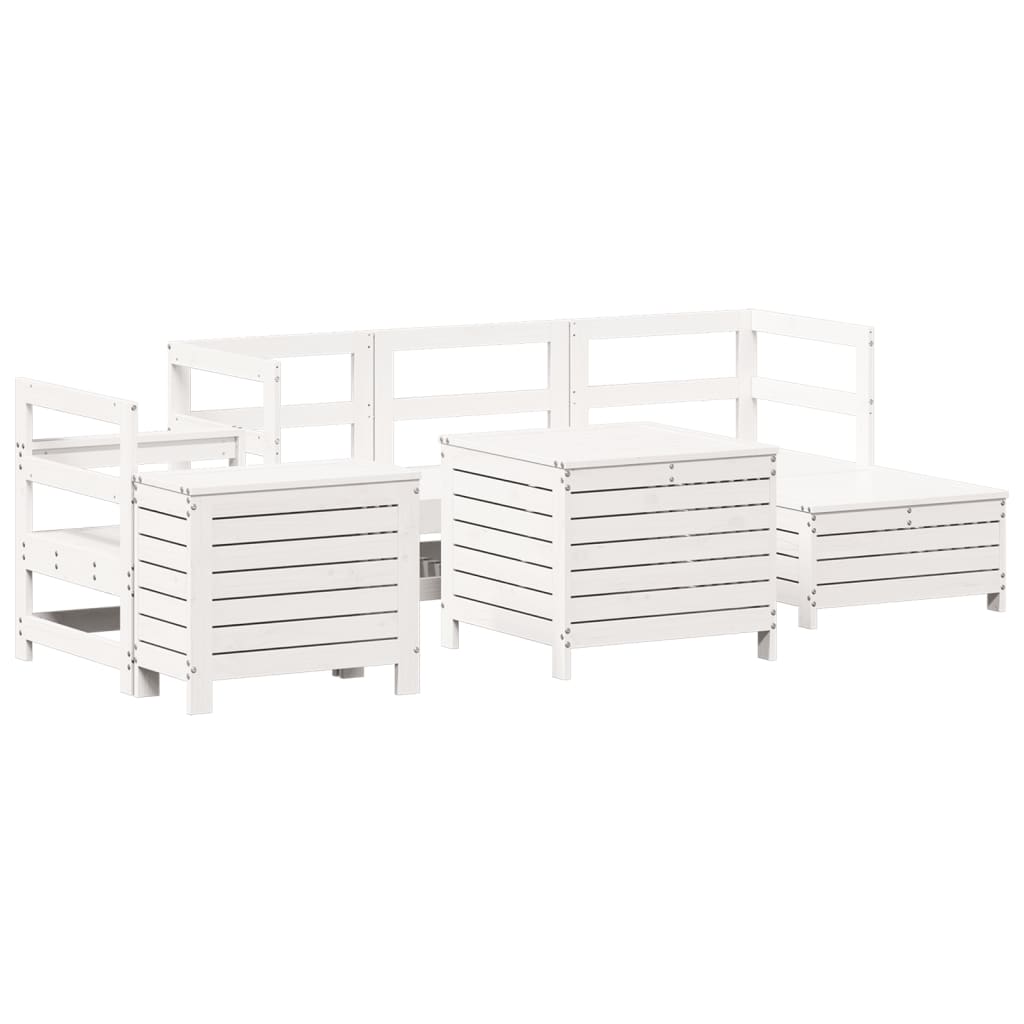 Garden sofa set, 7 pieces, white, solid pine wood