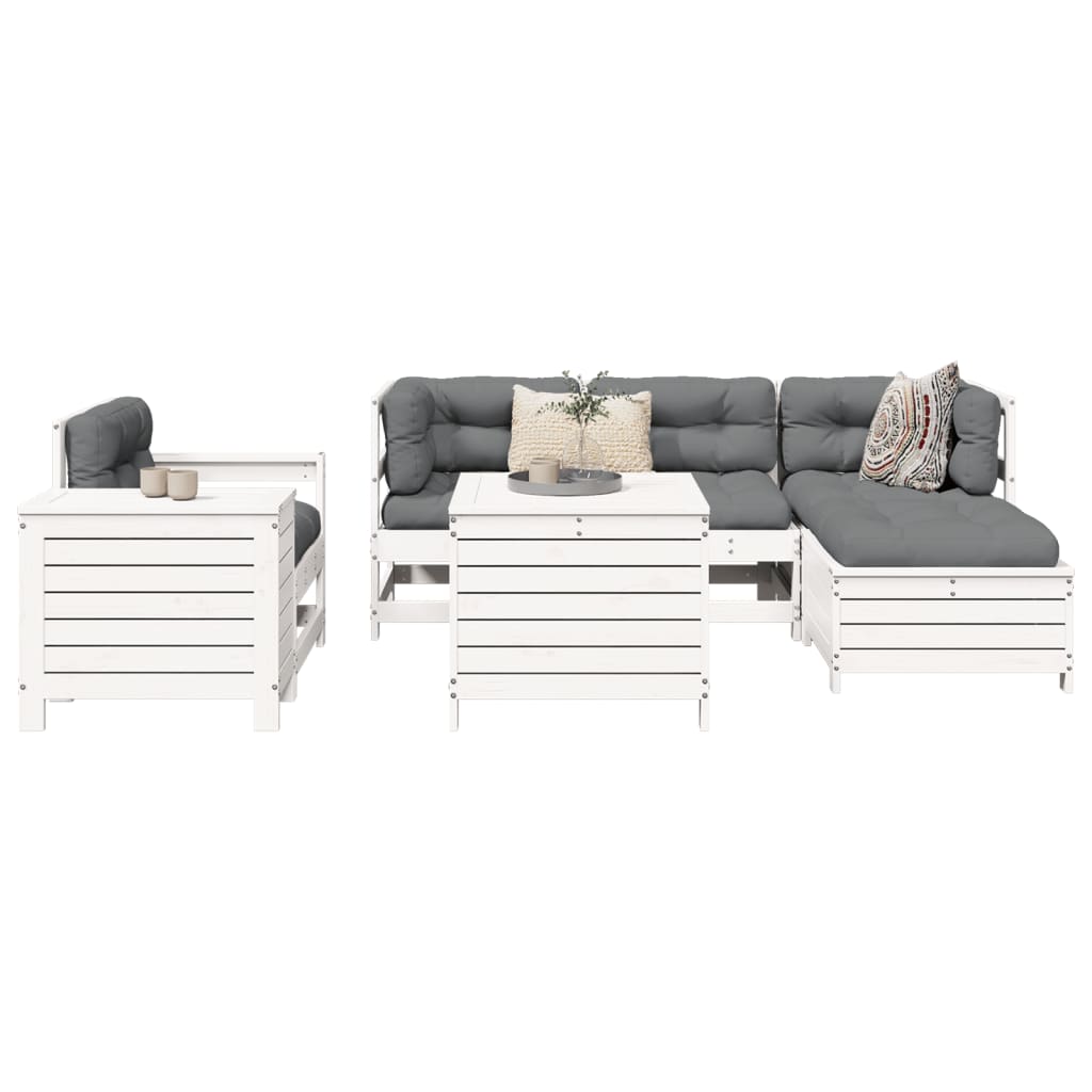 Garden sofa set, 7 pieces, white, solid pine wood