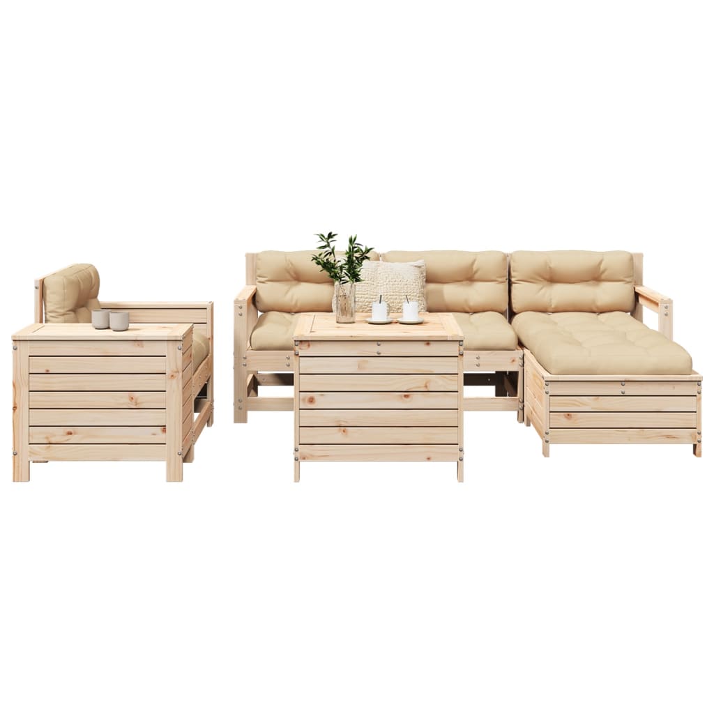 Garden sofa set, 7 pieces, solid pine wood