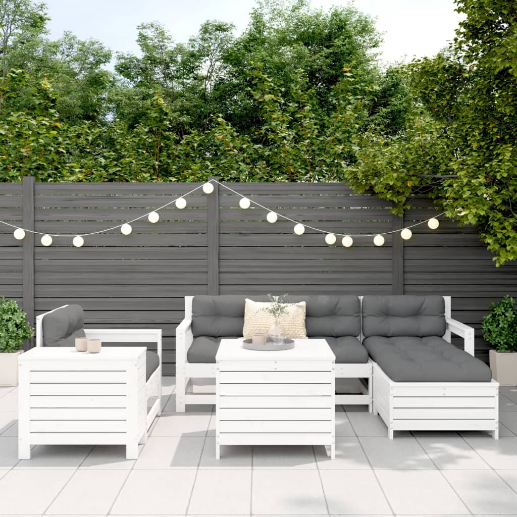 Garden sofa set, 7 pieces, white, solid pine wood