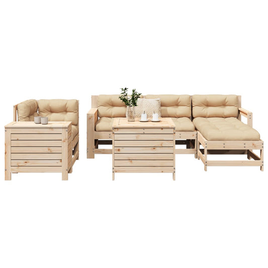 Garden sofa set, 7 pieces, solid pine wood