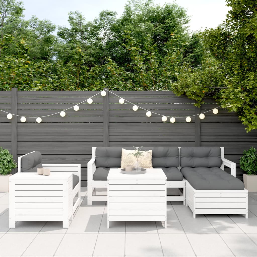 Garden sofa set, 7 pieces, white, solid pine wood