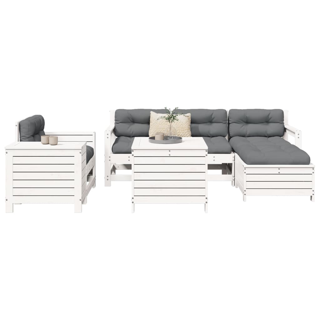 Garden sofa set, 7 pieces, white, solid pine wood