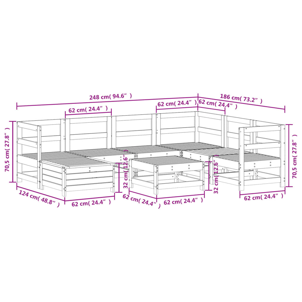 Garden sofa set, 8 pieces, solid pine wood