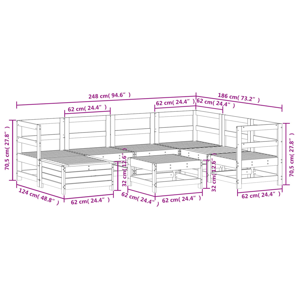 Garden sofa set, 8 pieces, white, solid pine wood