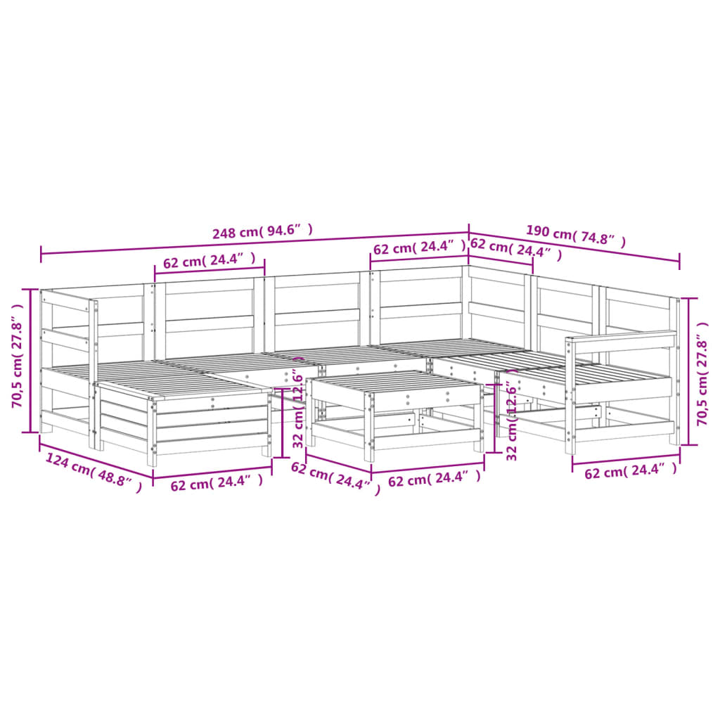 Garden sofa set, 8 pieces, solid pine wood