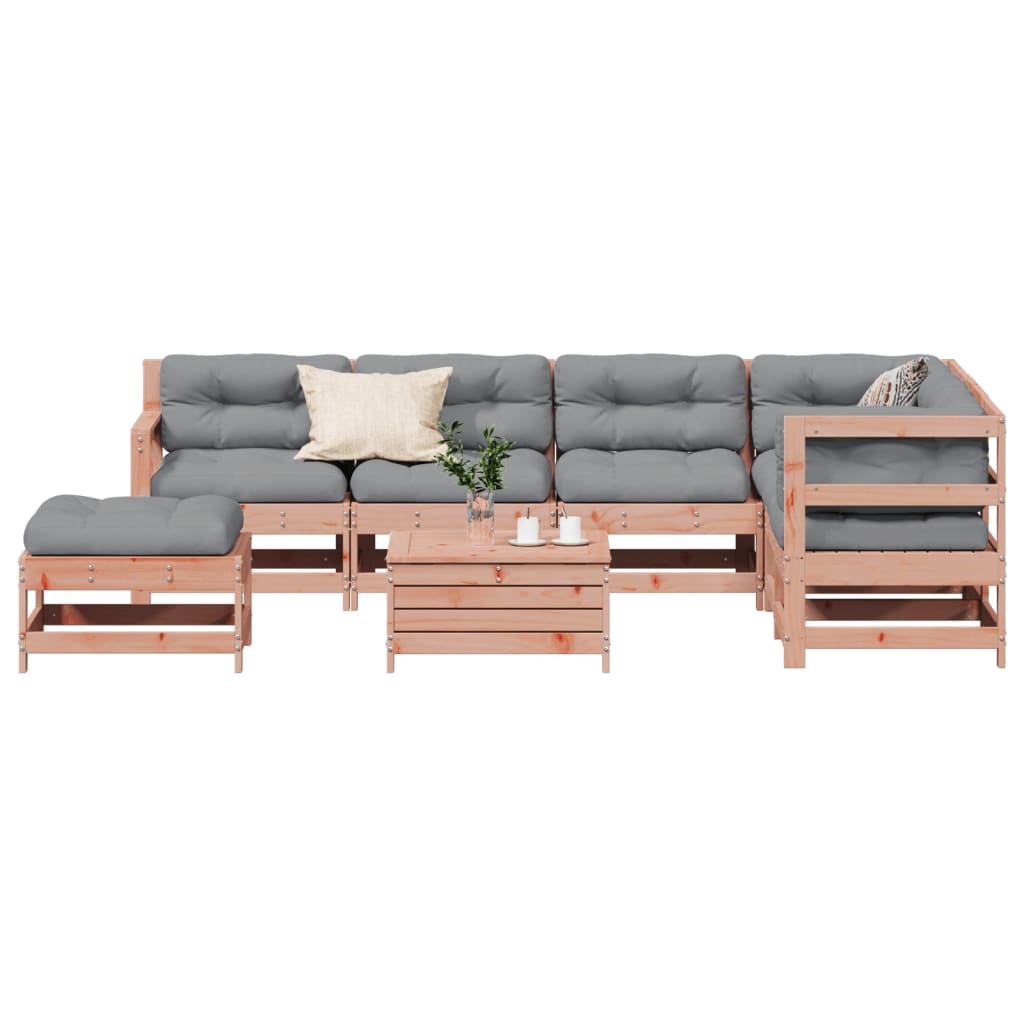 Garden furniture set with cushions, 8 pieces, solid douglas fir