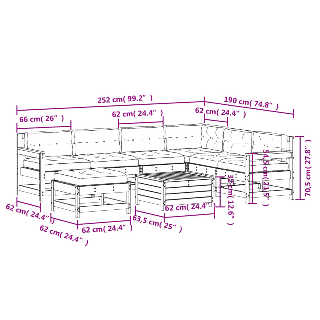 Set mobilier de grădină cu perne, 8 piese, lemn masiv douglas