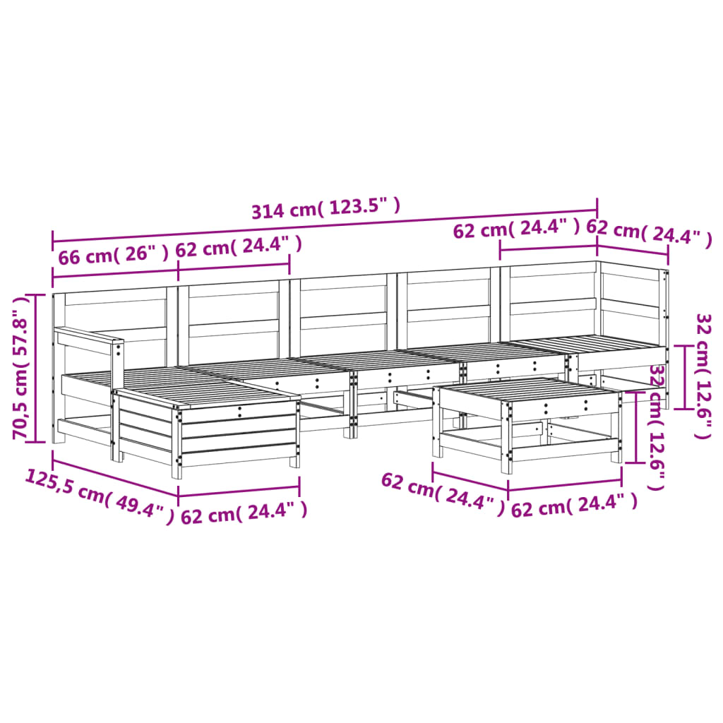 Set mobilier de grădină, 7 piese, lemn de pin tratat