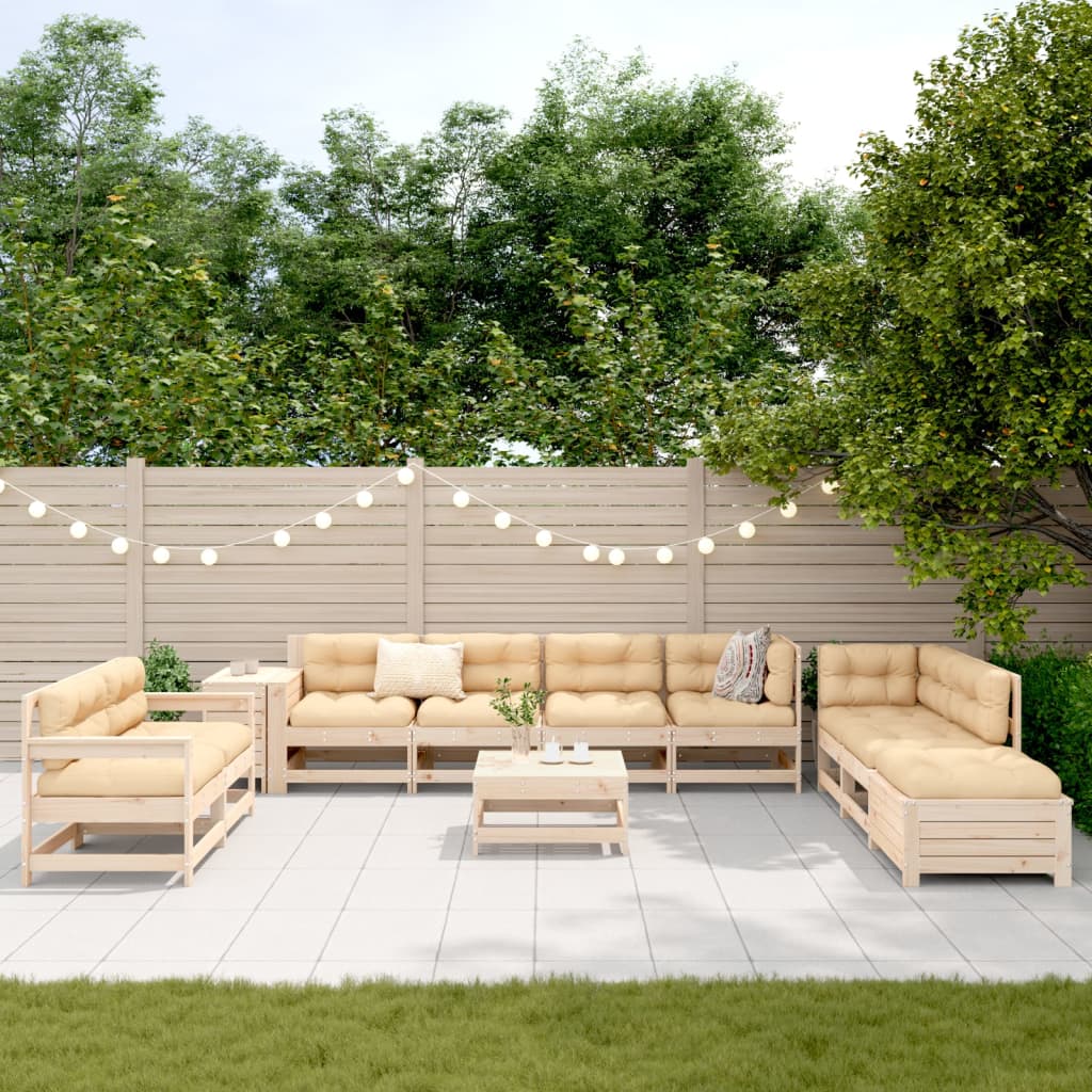 Garden sofa set, 11 pieces, solid pine wood