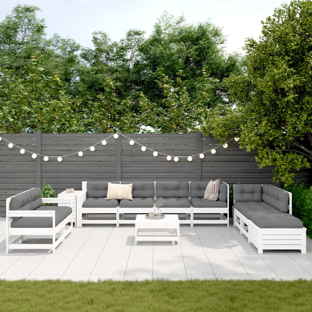 Garden sofa set, 11 pieces, white, solid pine wood