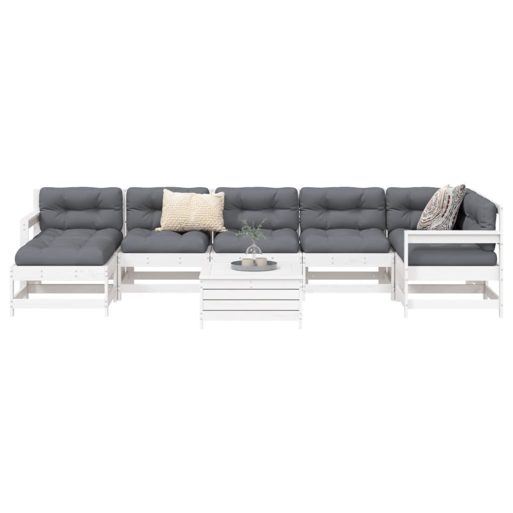 Garden sofa set, 8 pieces, white, solid pine wood