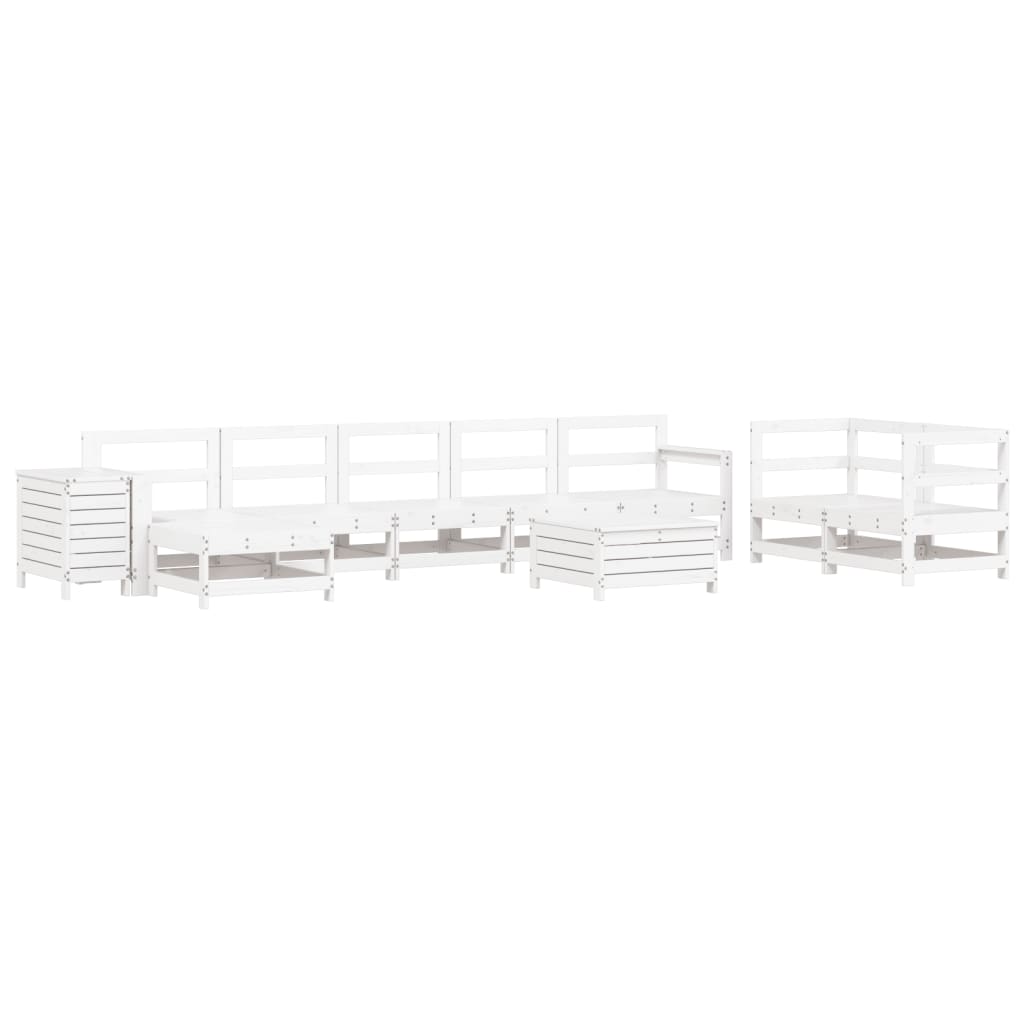 Garden sofa set, 10 pieces, white, solid pine wood