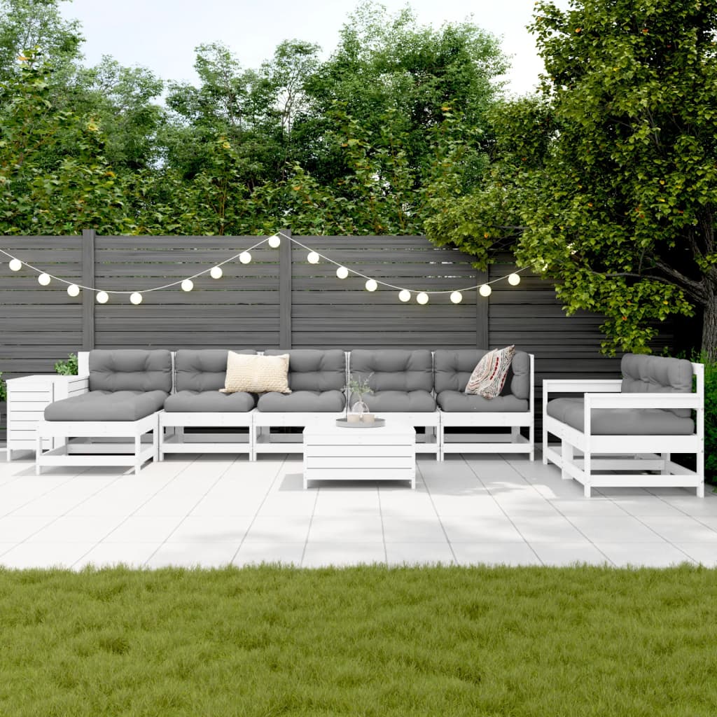 Garden sofa set, 10 pieces, white, solid pine wood