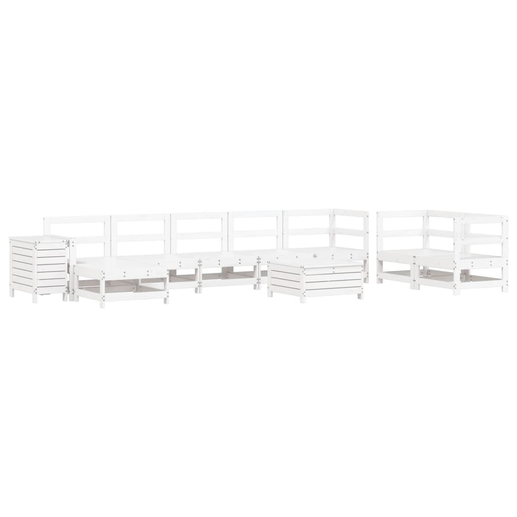 Garden sofa set, 10 pieces, white, solid pine wood