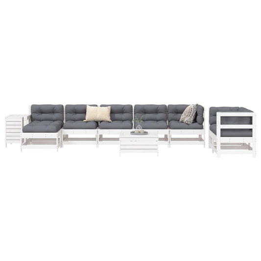 Garden sofa set, 10 pieces, white, solid pine wood