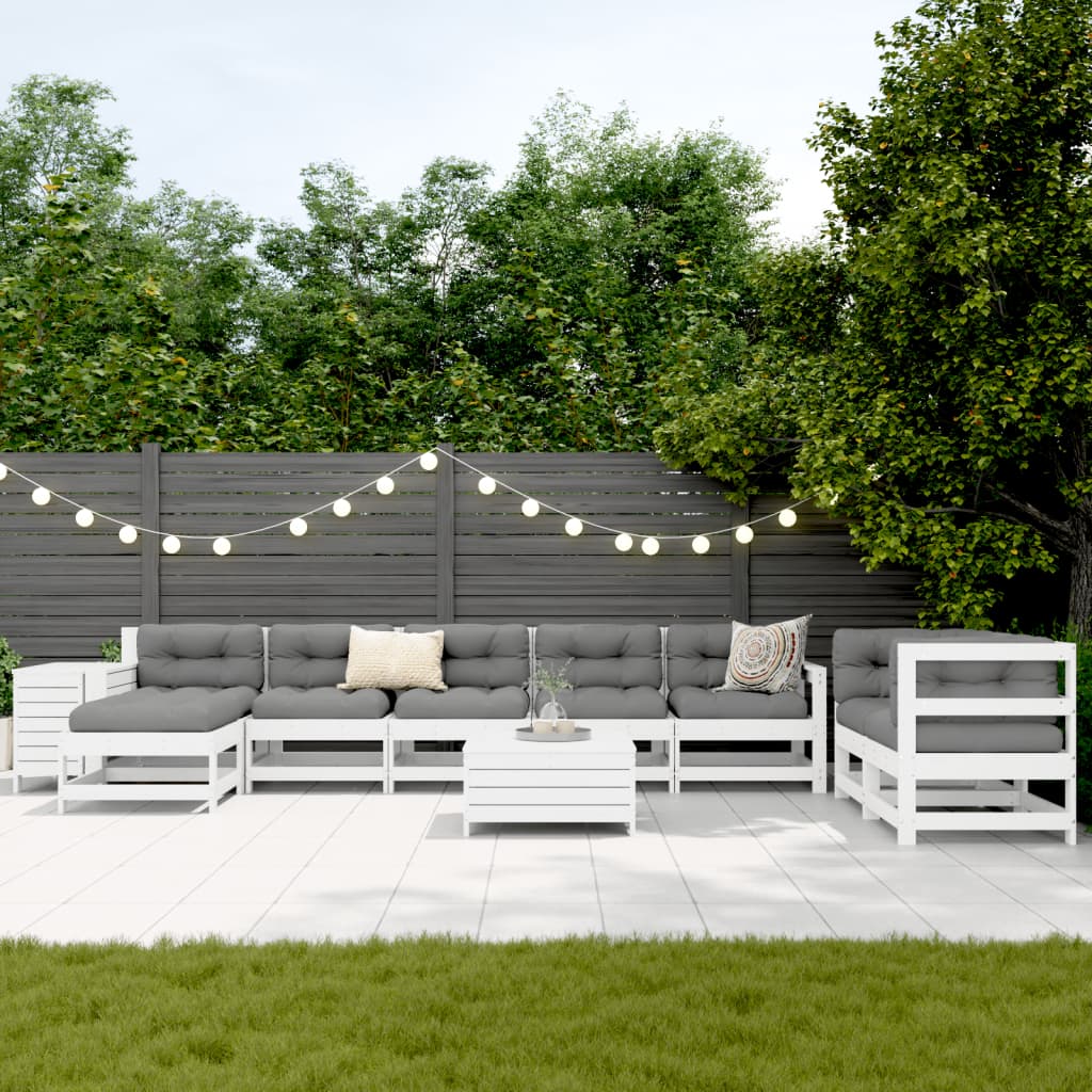 Garden sofa set, 10 pieces, white, solid pine wood