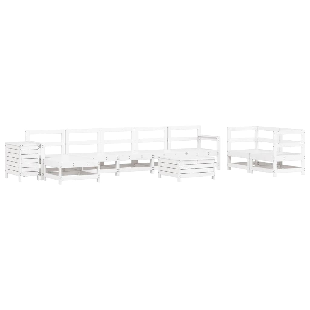 Garden sofa set, 10 pieces, white, solid pine wood