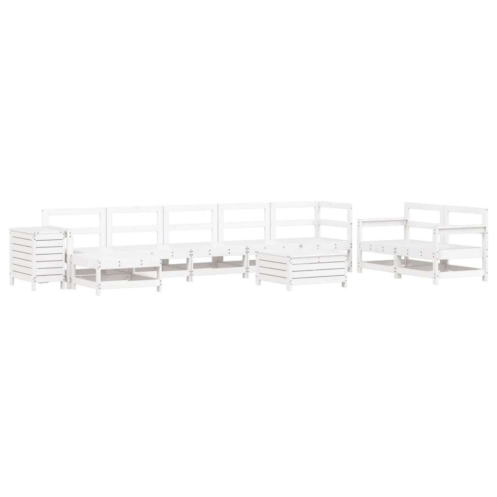 Garden sofa set, 10 pieces, white, solid pine wood