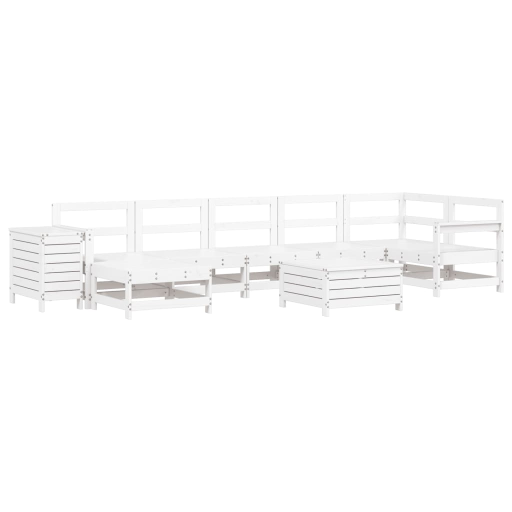 Garden sofa set, 9 pieces, white, solid pine wood