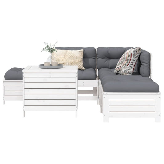 Garden sofa set, 6 pieces, white, solid pine wood