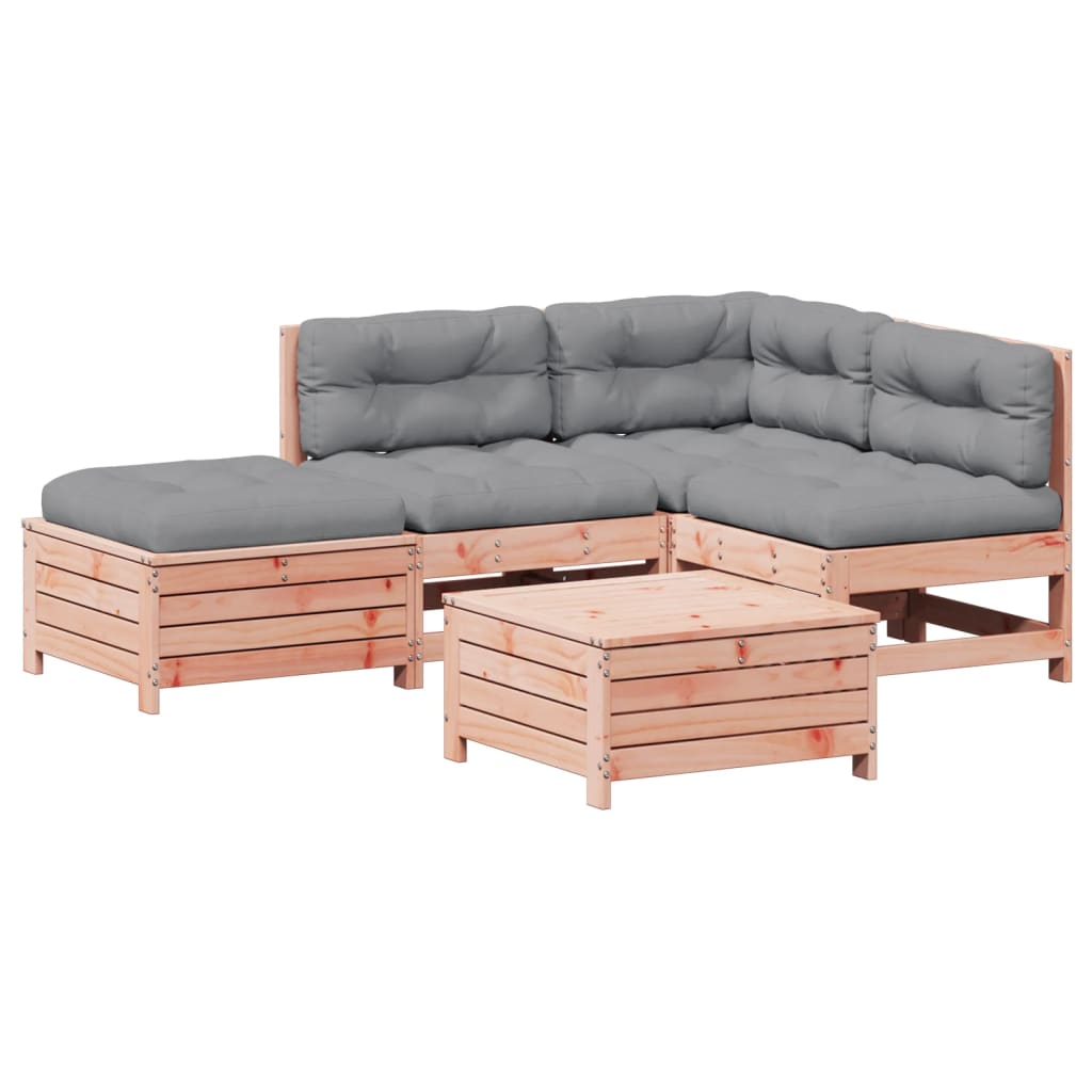 Garden furniture set with cushions, 5 pieces, solid douglas fir