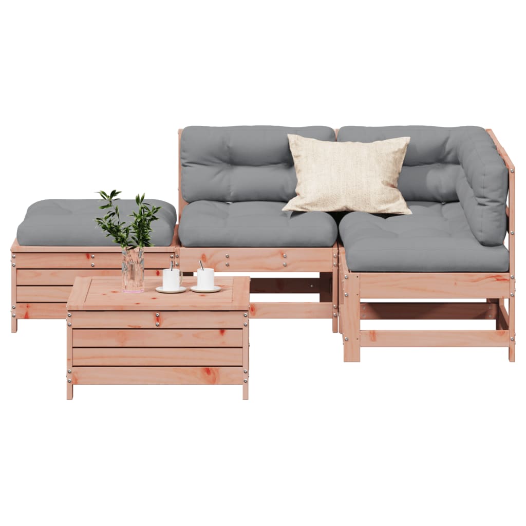 Garden furniture set with cushions, 5 pieces, solid douglas fir