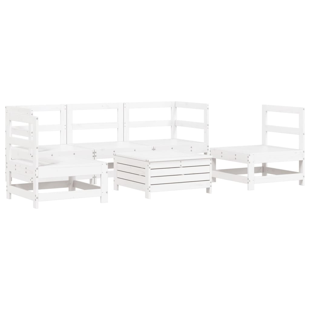 Garden sofa set, 6 pieces, white, solid pine wood