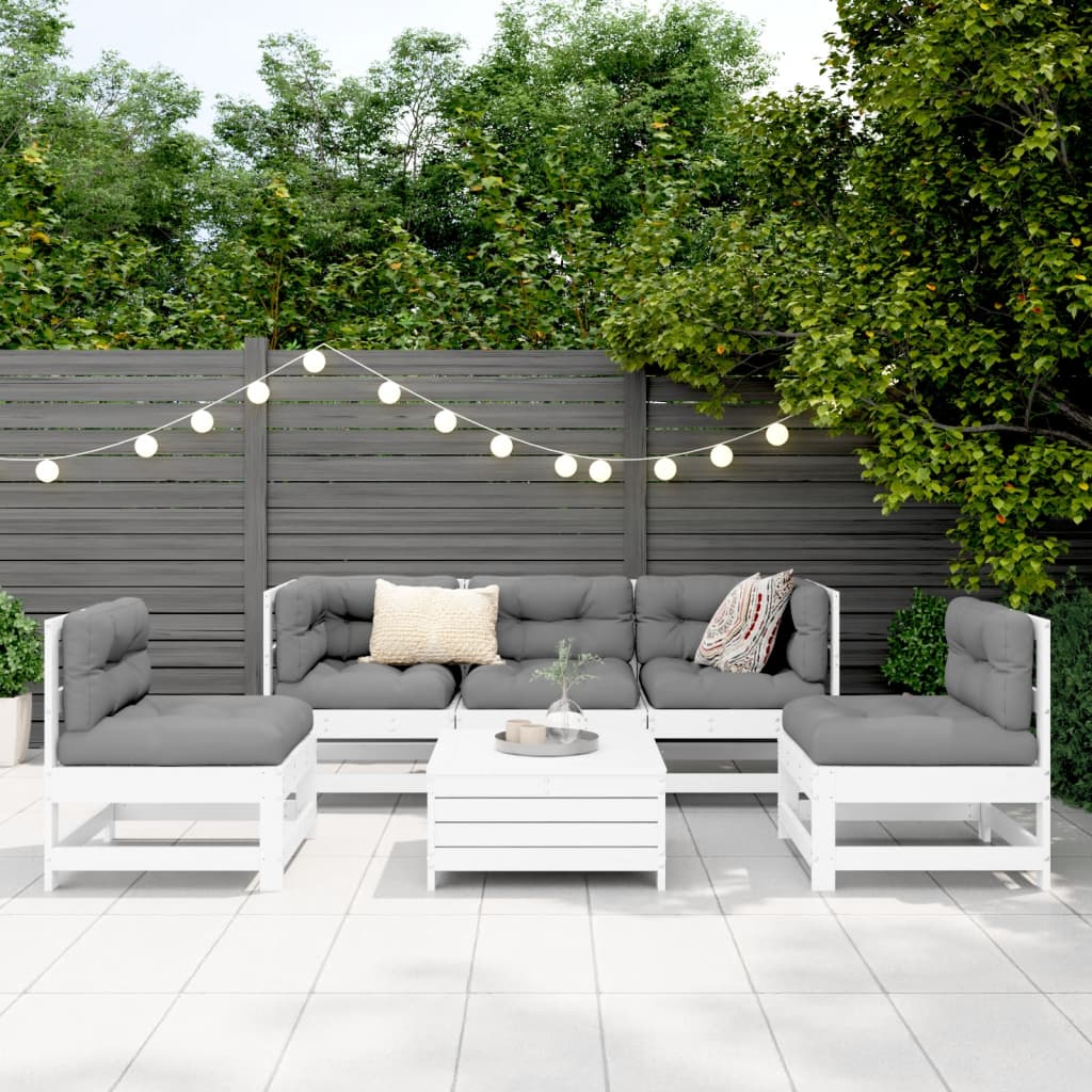 Garden sofa set, 6 pieces, white, solid pine wood