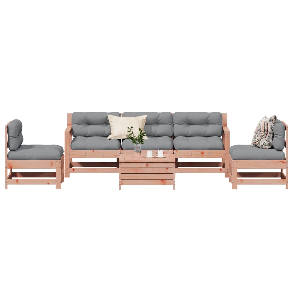 Garden furniture set with cushions, 6 pieces, solid Douglas wood