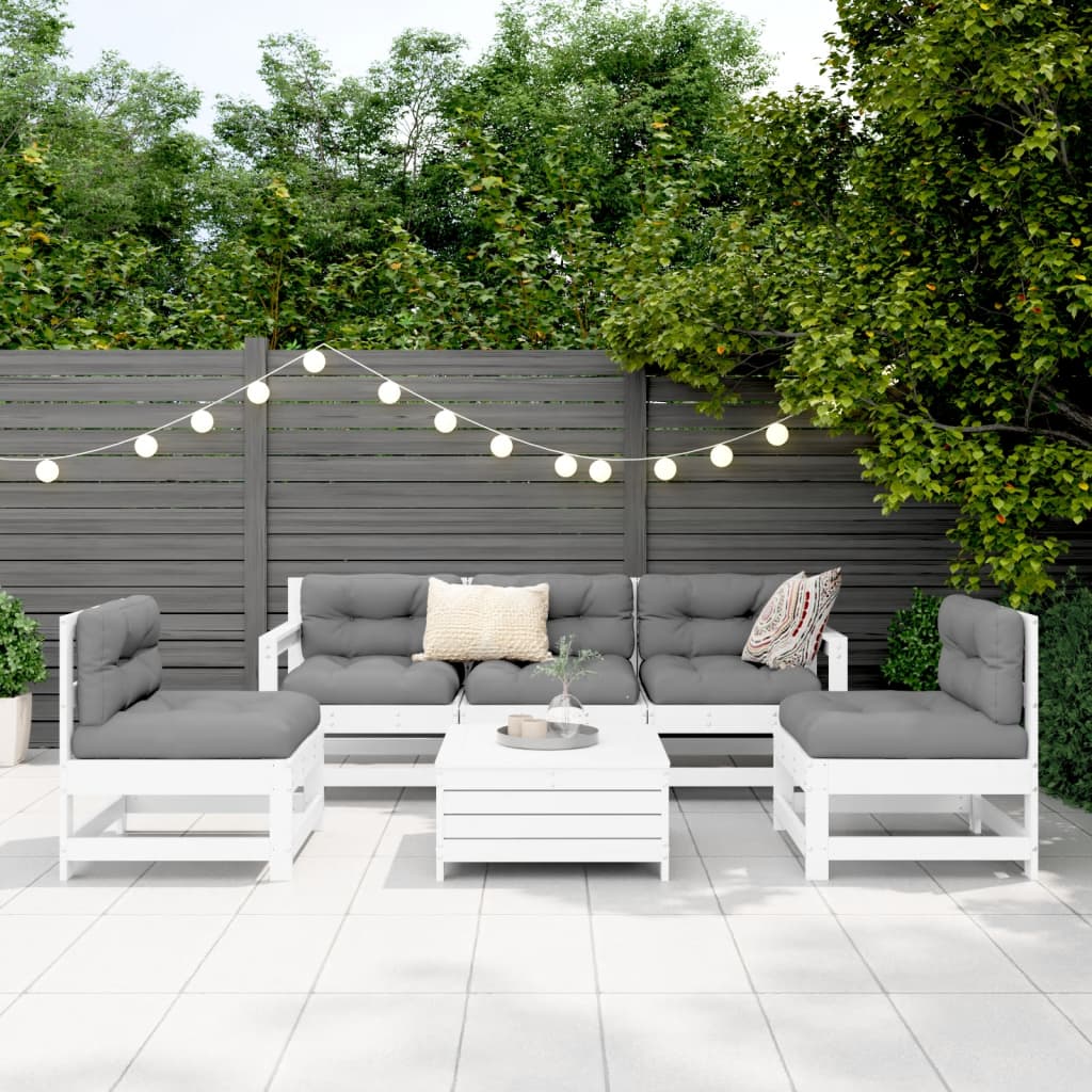 Garden sofa set, 6 pieces, white, solid pine wood