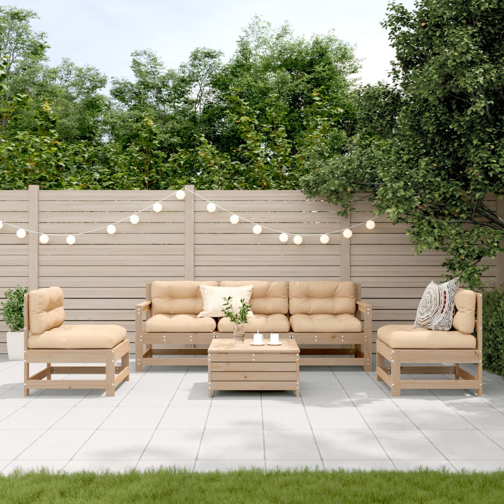 Garden furniture set with cushions, 6 pieces, solid pine wood