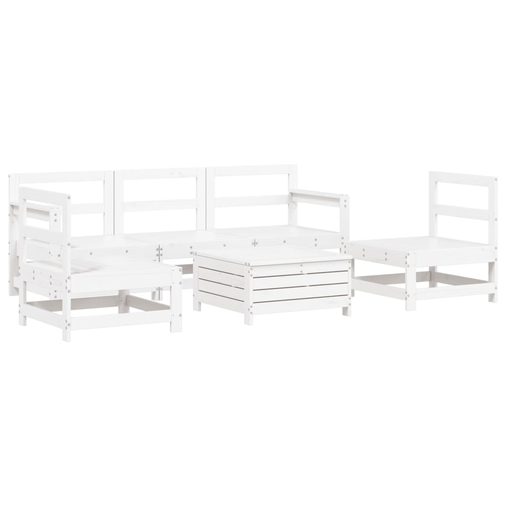 Garden sofa set, 6 pieces, white, solid pine wood