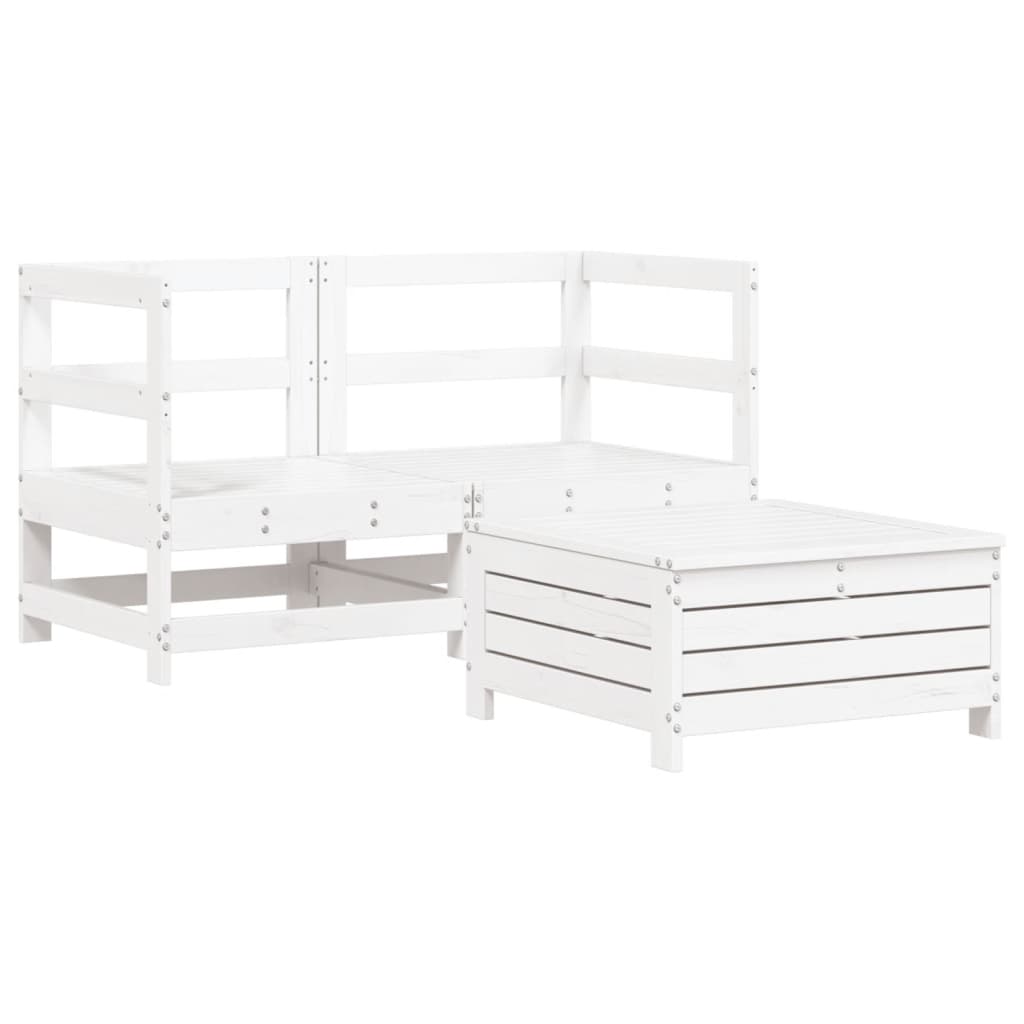 Garden sofa set, 3 pieces, white, solid pine wood