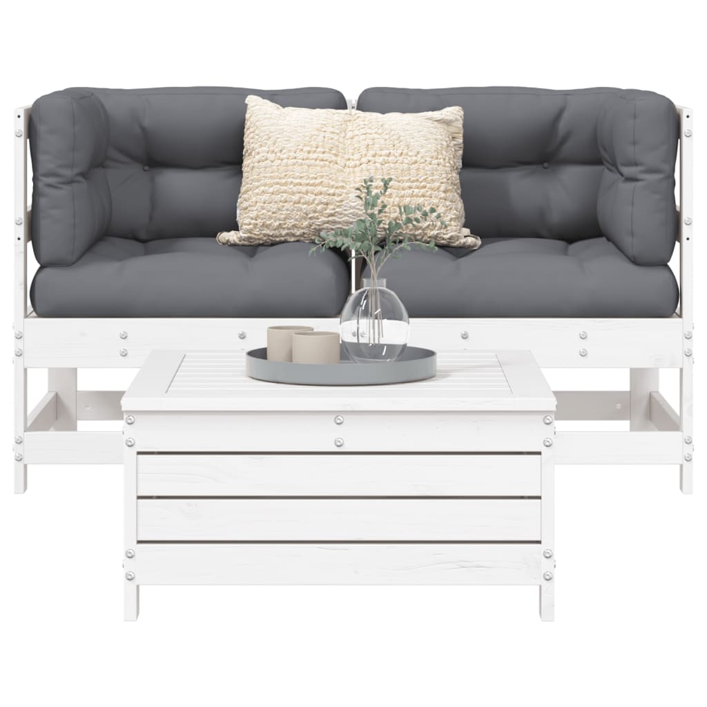 Garden sofa set, 3 pieces, white, solid pine wood