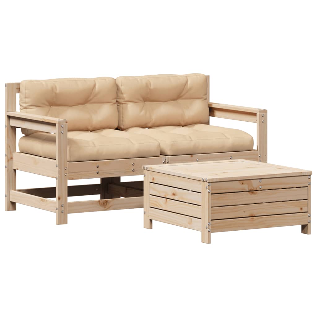 Garden furniture set with cushions, 3 pieces, solid pine wood