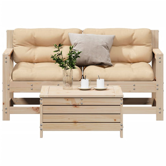 Garden furniture set with cushions, 3 pieces, solid pine wood