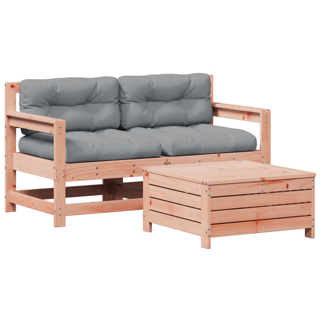 Garden furniture set with cushions, 3 pieces, solid douglas fir