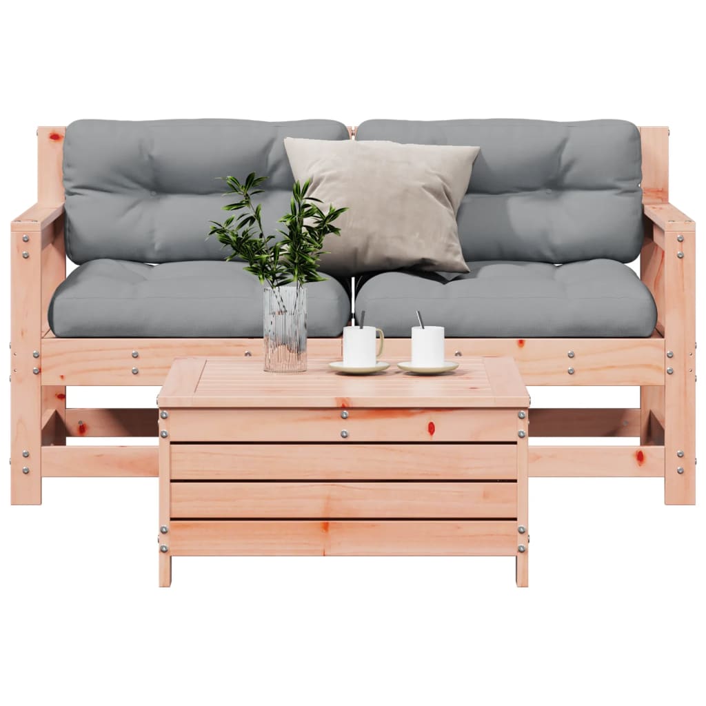 Garden furniture set with cushions, 3 pieces, solid douglas fir