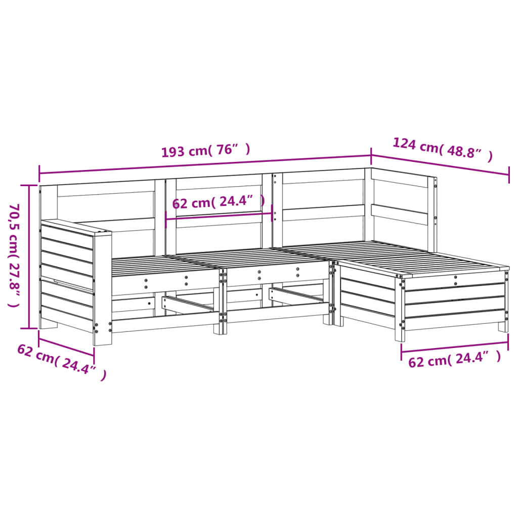 Garden sofa set, 4 pieces, solid pine wood